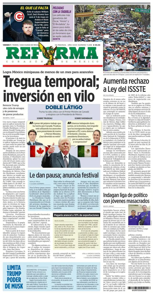 Capa jornal Reforma 2025-03-07