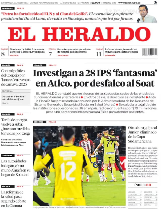 Capa jornal El Heraldo 2025-03-07