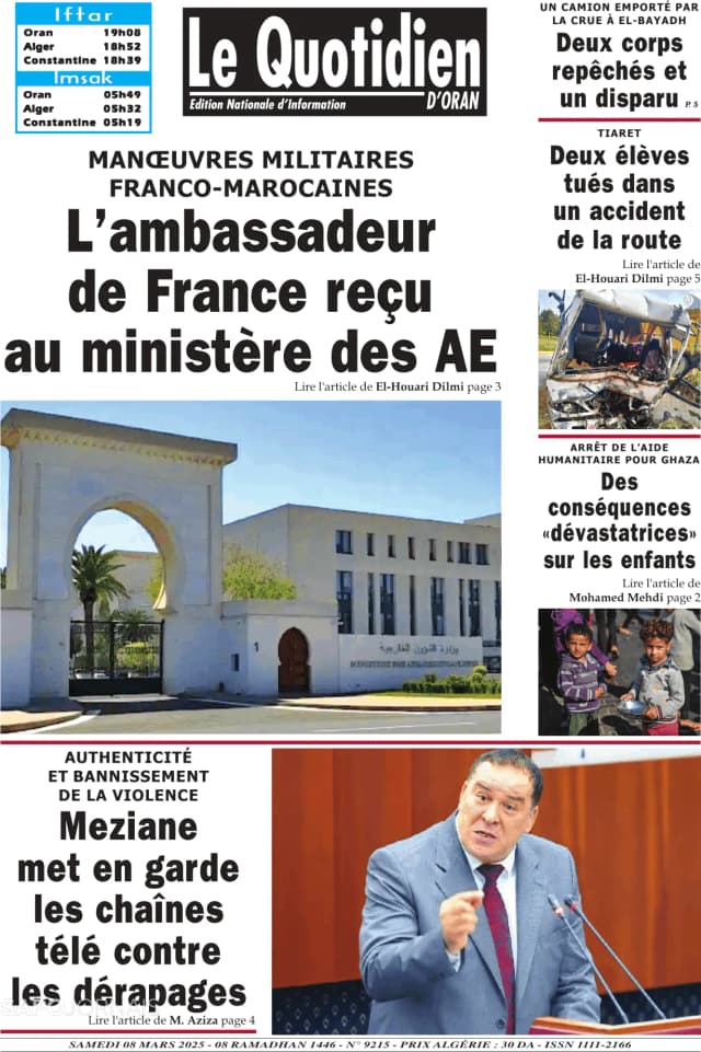 Capa jornal Le Quotidien D’Oran 2025-03-08