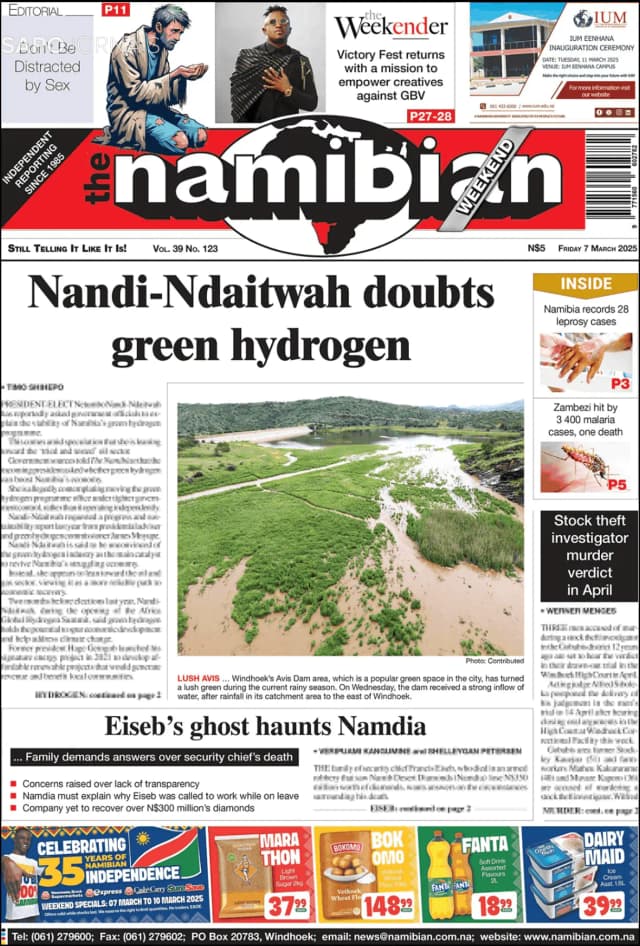 Capa jornal The Namibian 2025-03-07