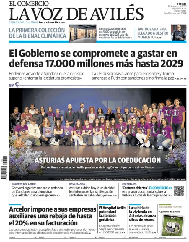 Capa jornal El Comercio La Voz de Avilés 2025-03-08