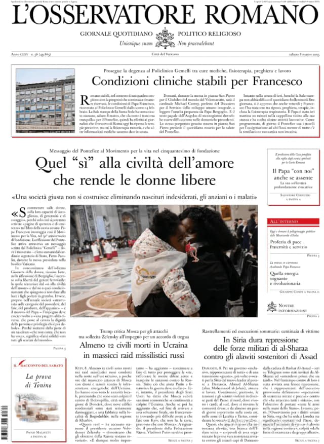 Capa jornal L'Osservatore Romano 2025-03-08