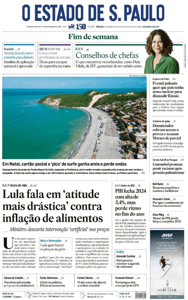 Capa jornal O Estado de S. Paulo 2025-03-08