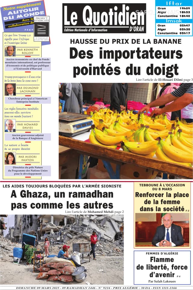 Capa jornal Le Quotidien D’Oran 2025-03-09