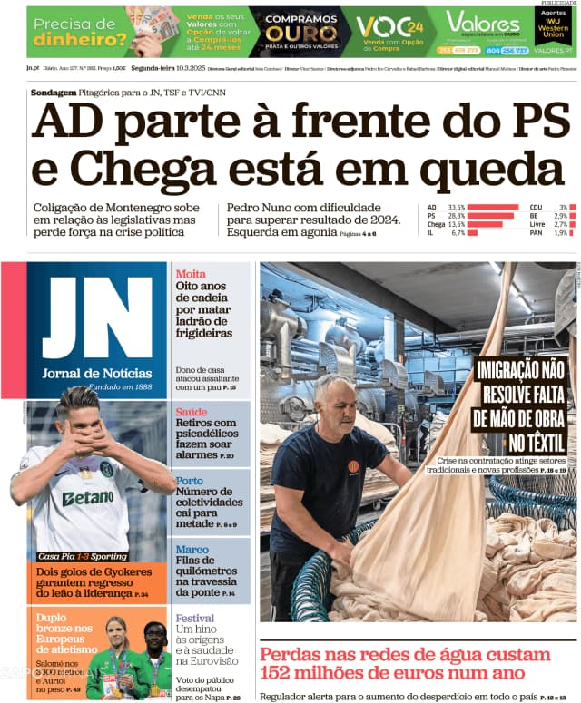 Capa jornal Jornal de Notícias 2025-03-10