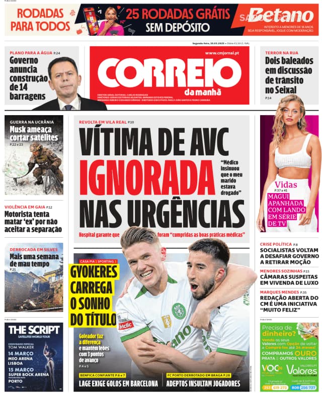 Capa jornal Correio da Manhã 2025-03-10