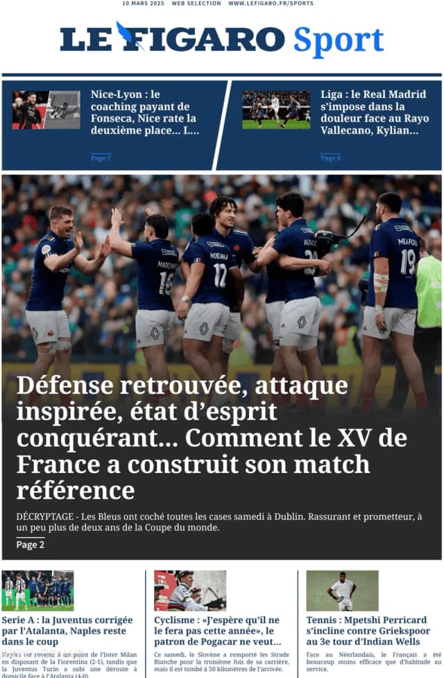 Capa jornal Le Figaro Sport 2025-03-10