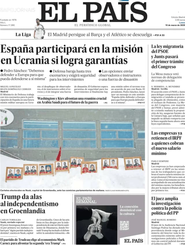 Capa jornal El País 2025-03-10