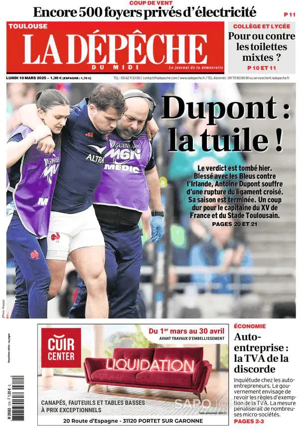 Capa jornal La Dépêche du Midi 2025-03-10