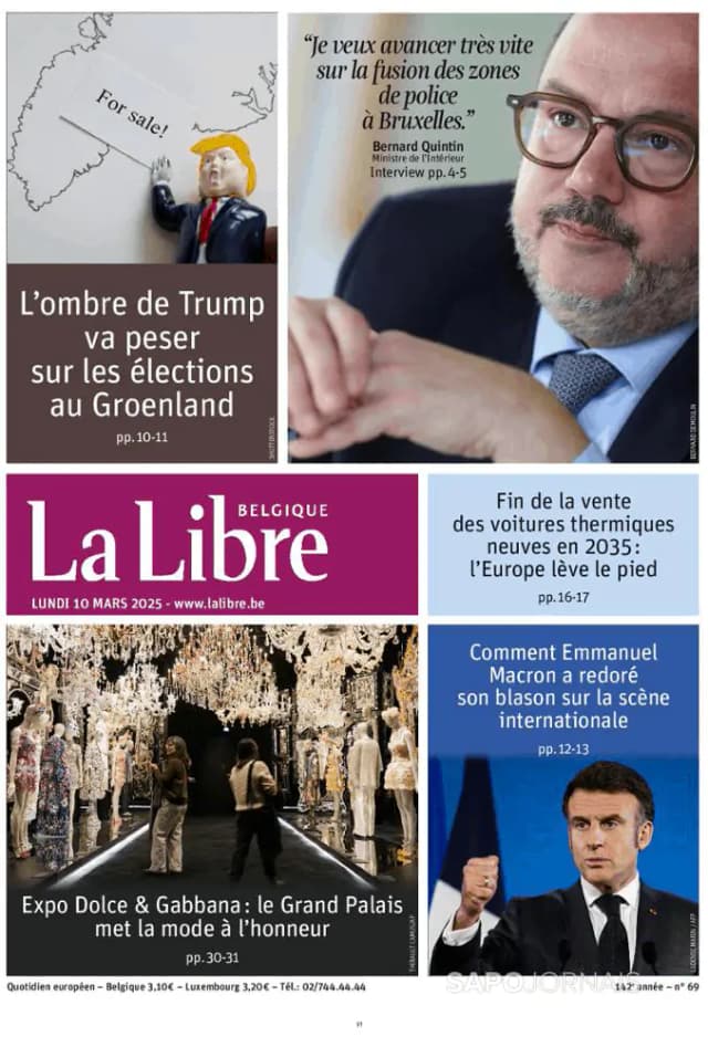 Capa jornal La Libre Belgique 2025-03-10