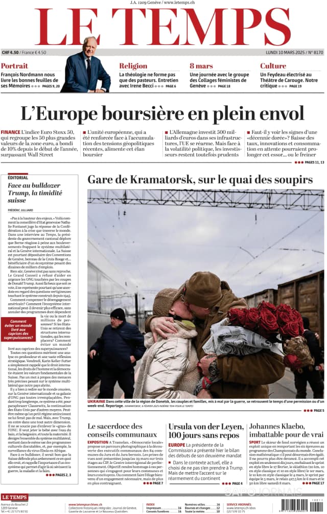 Capa jornal Le Temps 2025-03-10