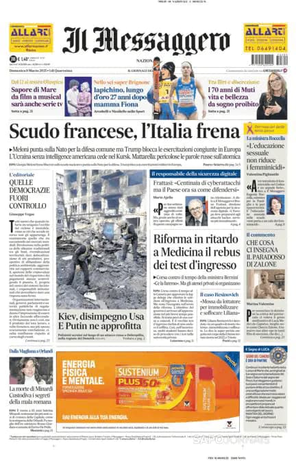 Capa jornal Il Messaggero 2025-03-09