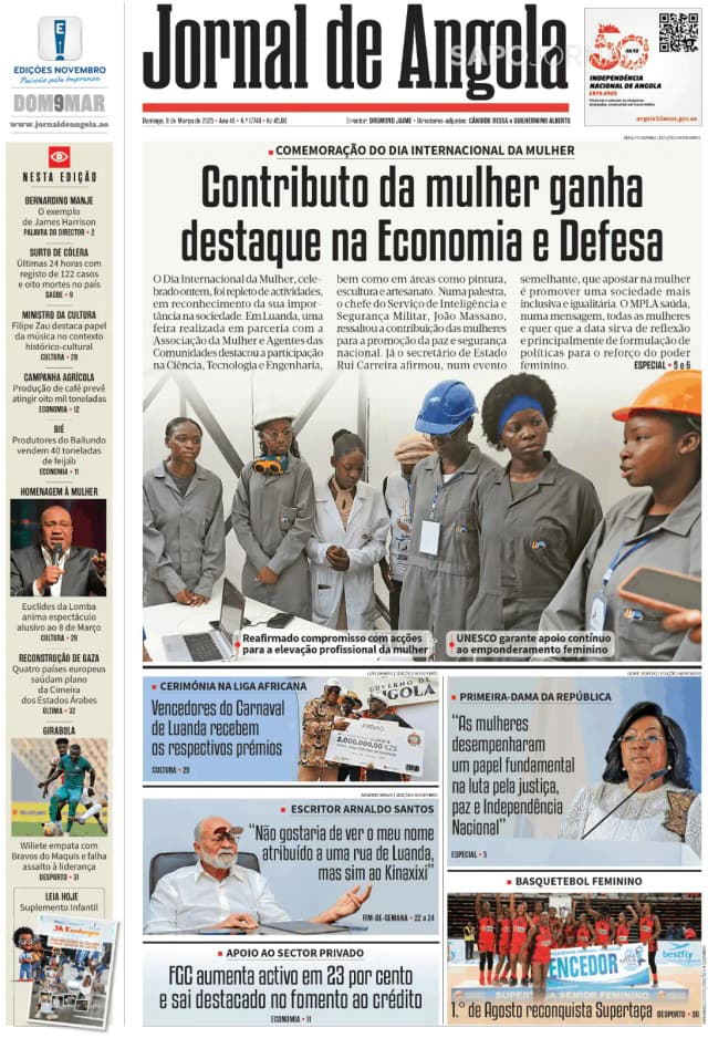 Capa jornal Jornal de Angola 2025-03-09