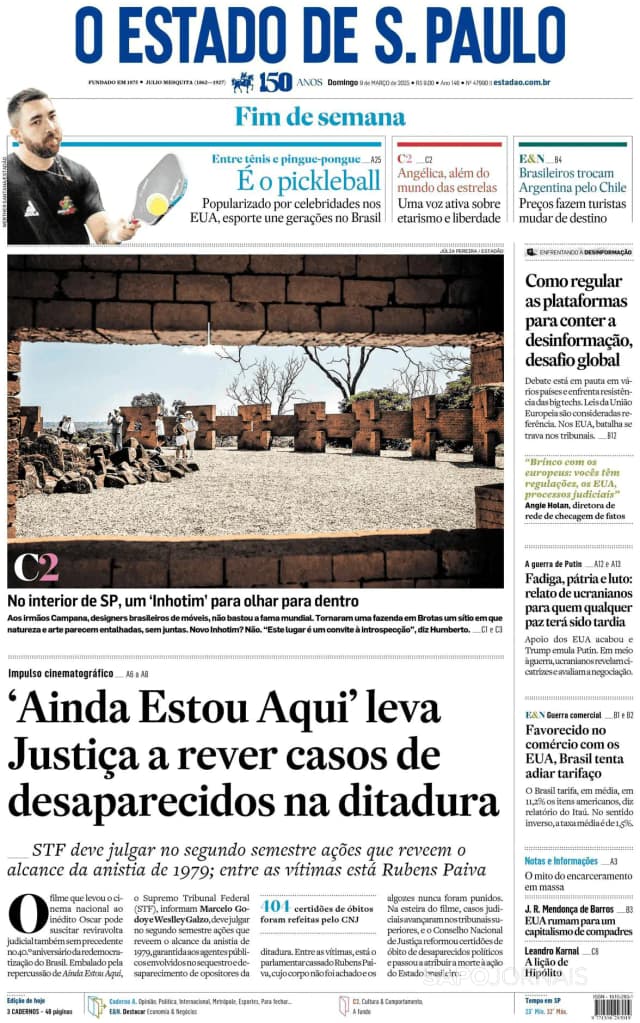 Capa jornal O Estado de S. Paulo 2025-03-09