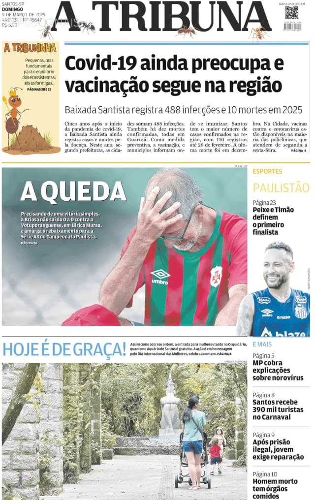 Capa jornal A Tribuna de Santos 2025-03-09