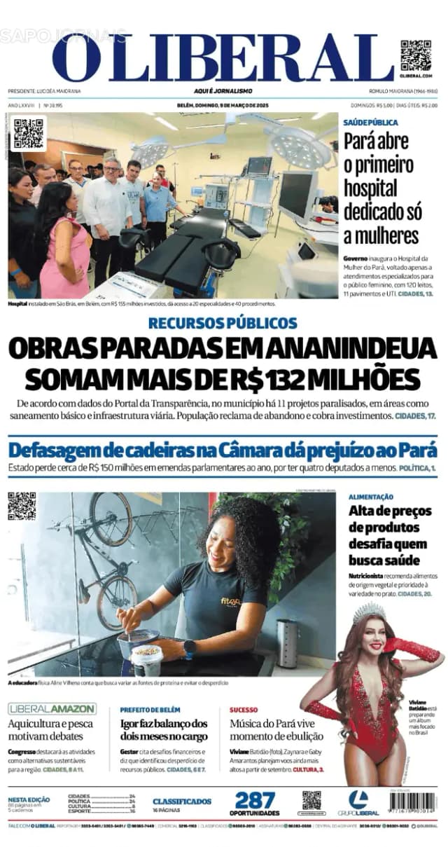 Capa jornal O Liberal 2025-03-09