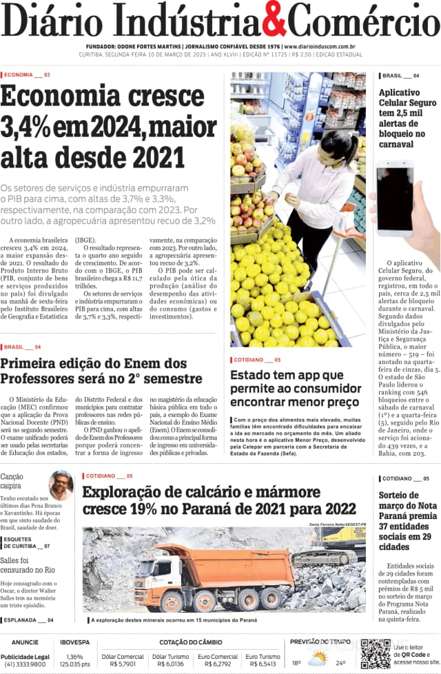 Capa jornal Diário Indústria & Comércio 2025-03-10