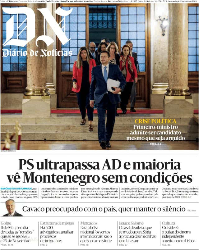 Capa jornal Diário de Notícias 2025-03-11