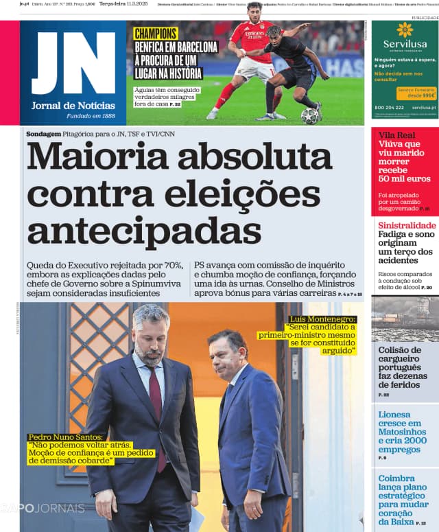 Capa jornal Jornal de Notícias 2025-03-11