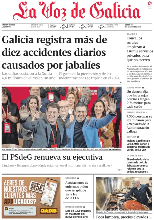 Capa jornal La Voz de Galicia 2025-03-10