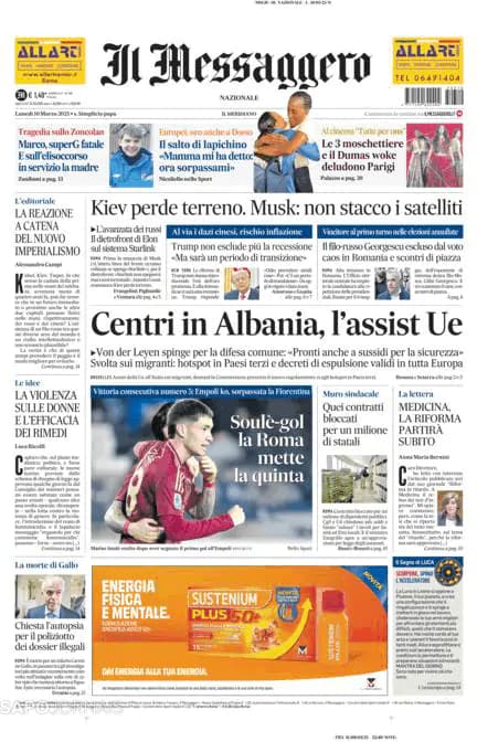 Capa jornal Il Messaggero 2025-03-10