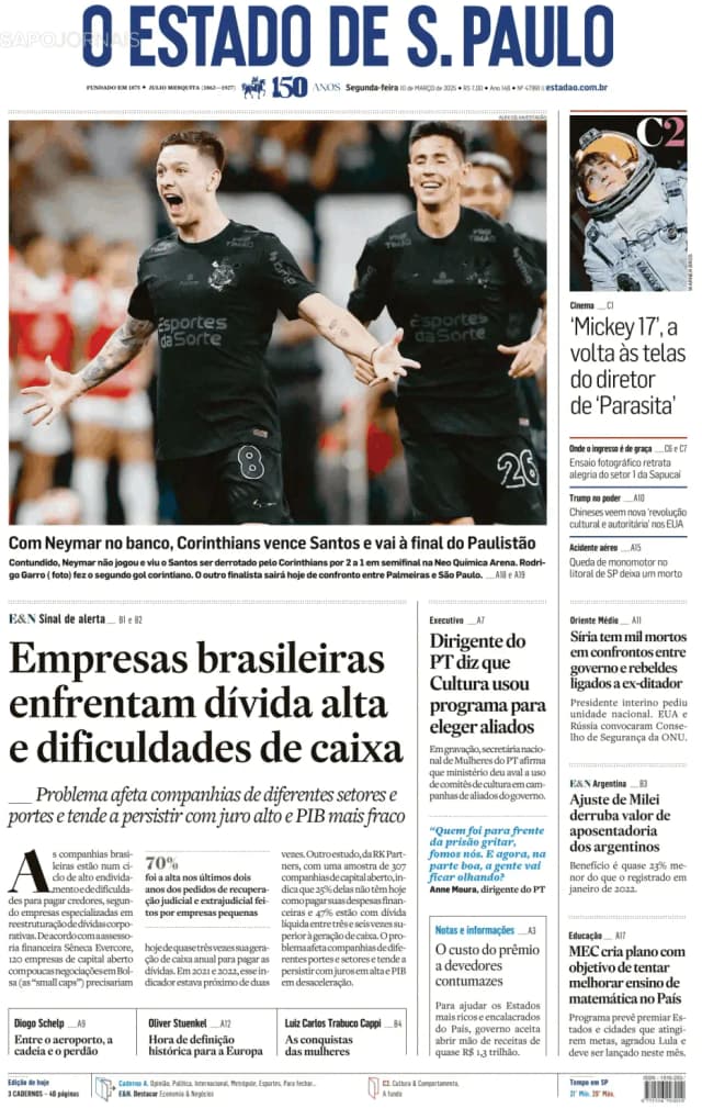 Capa jornal O Estado de S. Paulo 2025-03-10