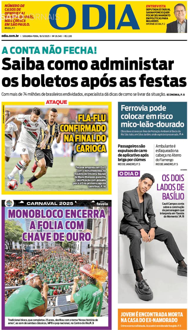 Capa jornal O Dia 2025-03-10