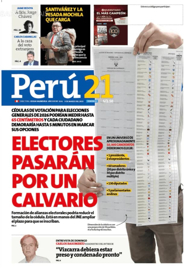 Capa jornal Perú 21 2025-03-09