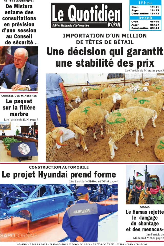 Capa jornal Le Quotidien D’Oran 2025-03-11