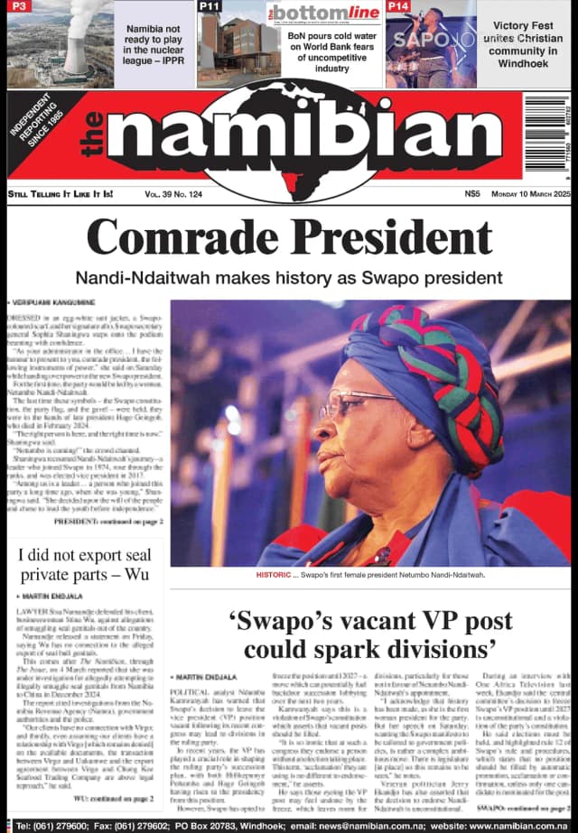 Capa jornal The Namibian 2025-03-10