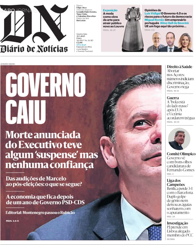 Capa jornal Diário de Notícias 2025-03-12