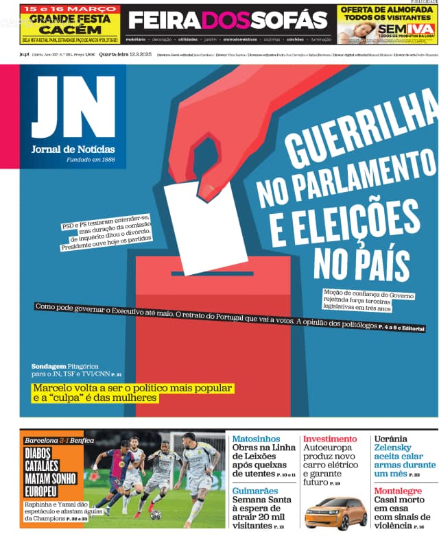 Capa jornal Jornal de Notícias 2025-03-12