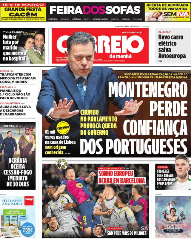 Capa jornal Correio da Manhã 2025-03-12