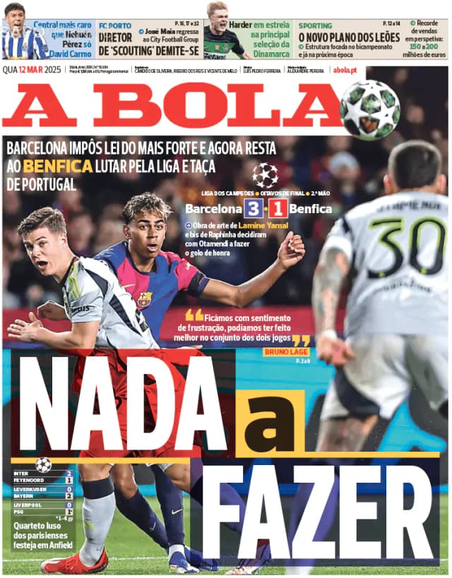 Capa jornal A Bola 2025-03-12