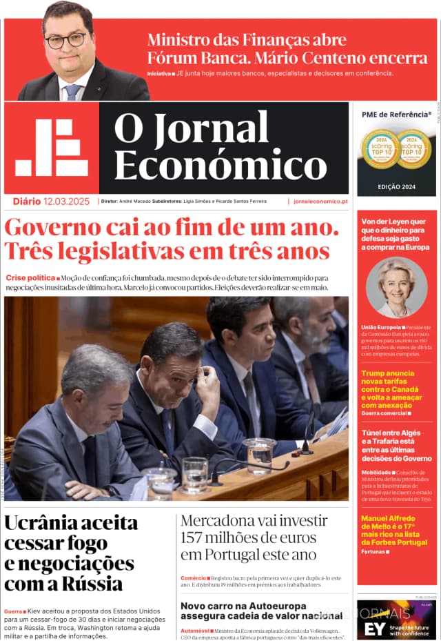 Capa jornal O Jornal Económico 2025-03-12