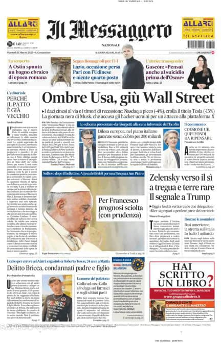 Capa jornal Il Messaggero 2025-03-11