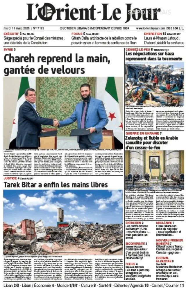 Capa jornal L'orient le jour 2025-03-11