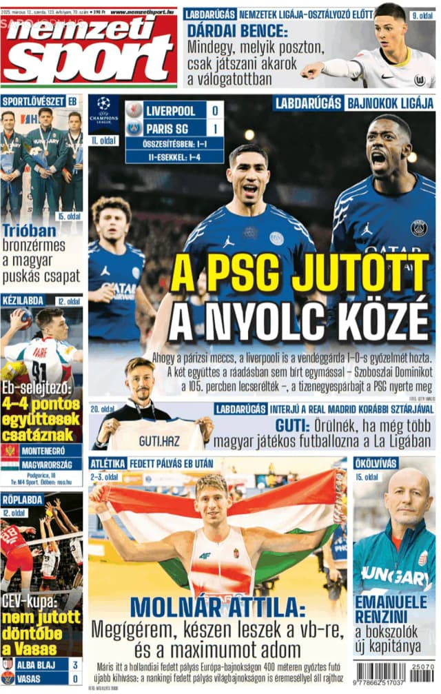 Capa jornal Nemzeti Sport 2025-03-12