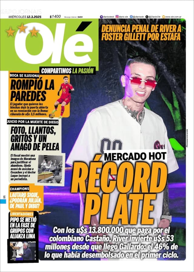 Capa jornal Olé 2025-03-12