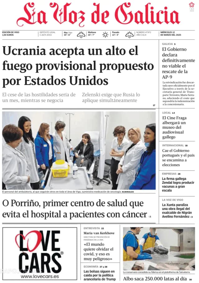 Capa jornal La Voz de Galicia 2025-03-12