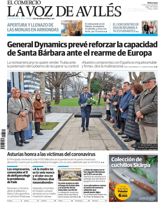 Capa jornal El Comercio La Voz de Avilés 2025-03-12