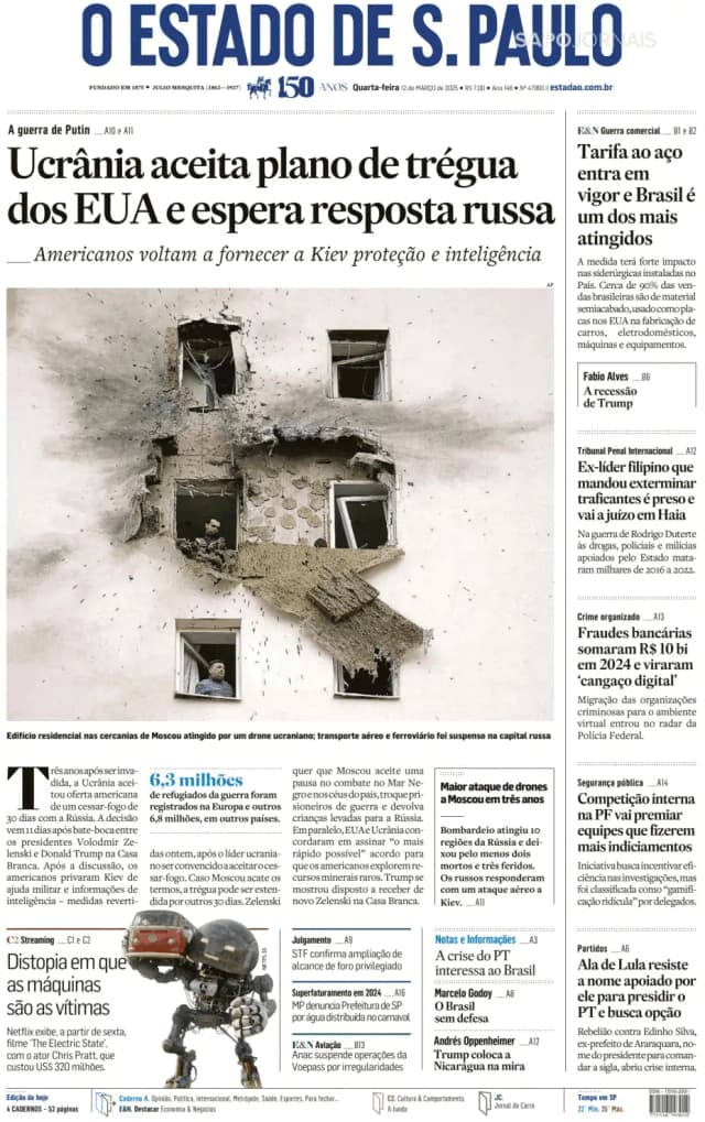 Capa jornal O Estado de S. Paulo 2025-03-12