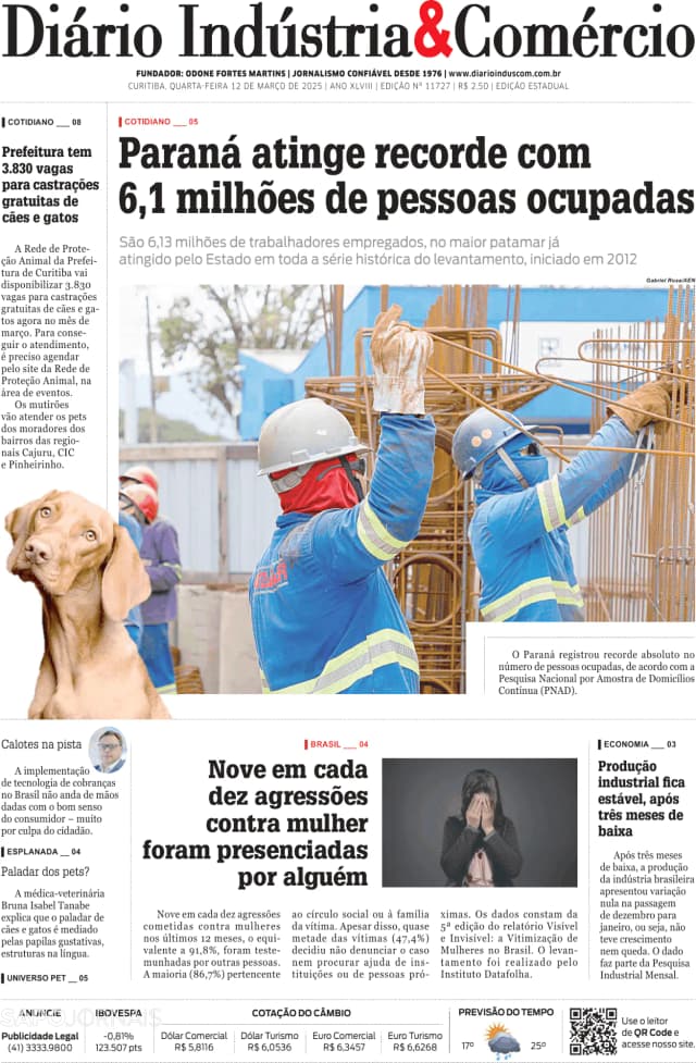 Capa jornal Diário Indústria & Comércio 2025-03-12