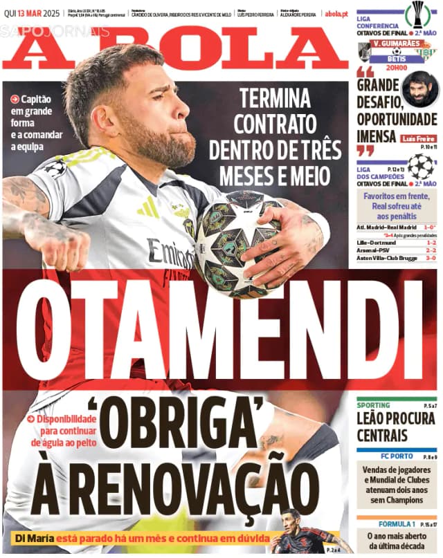 Capa jornal A Bola 2025-03-13