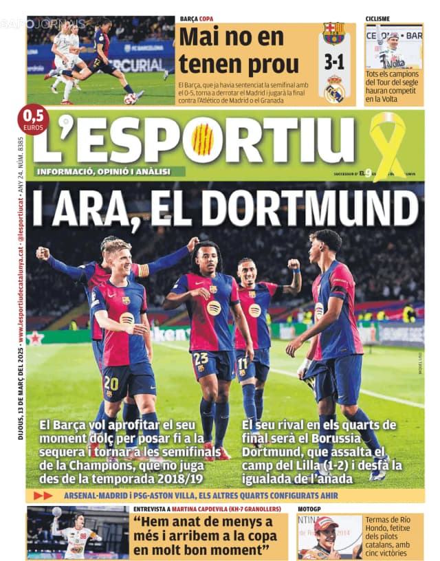 Capa jornal L'esportiu 2025-03-13