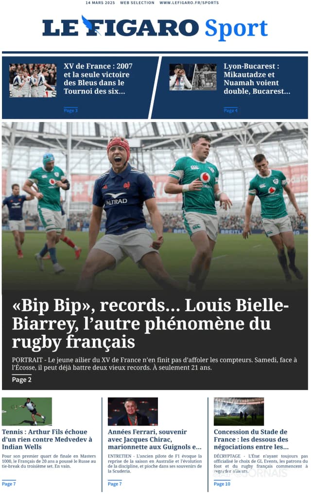 Capa jornal Le Figaro Sport 2025-03-14