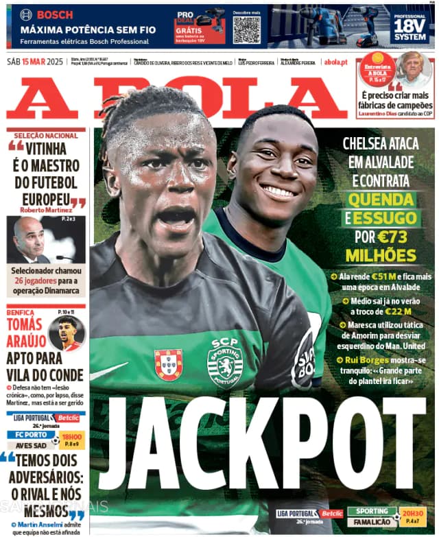 Capa jornal A Bola 2025-03-15