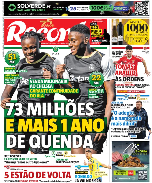 Capa jornal Record 2025-03-15