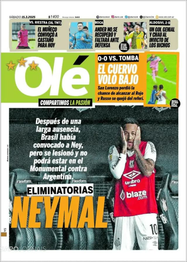 Capa jornal Olé 2025-03-15