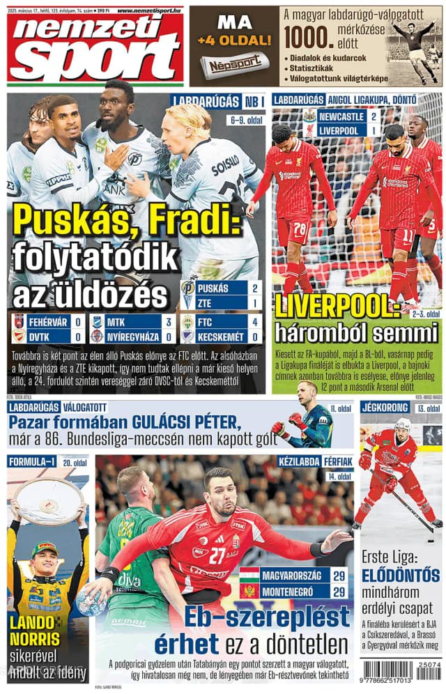 Capa jornal Nemzeti Sport 2025-03-17